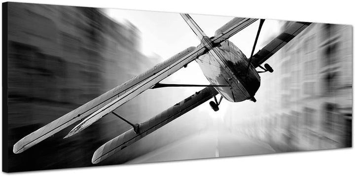 Paul Sinus Art Panoramabild auf Leinwand und Keilrahmen 120x40cm Strasse Stadt Segelflieger schwarz/