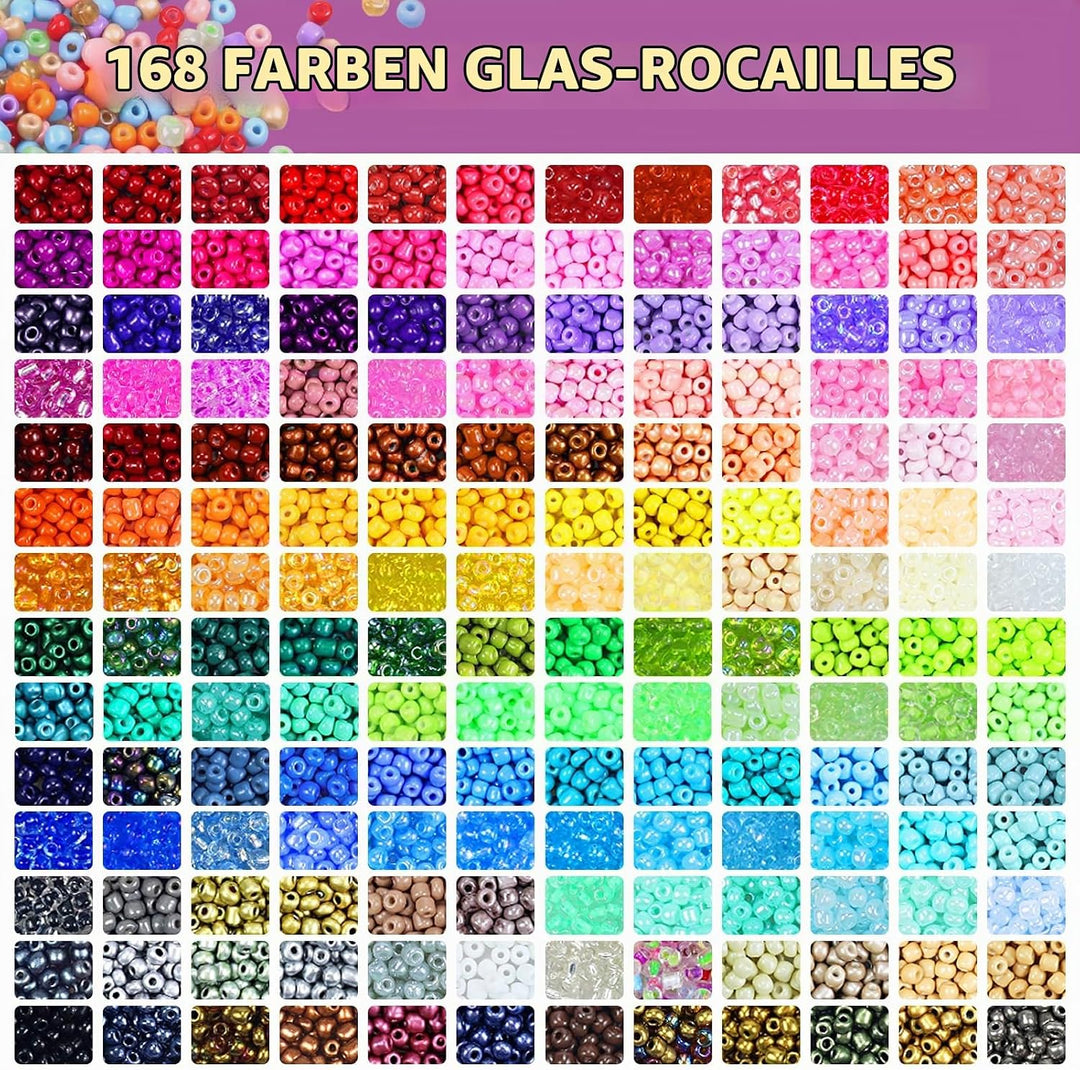 168 Farben 21826 Stück Perlen für Armbänder, Perlen Set 4mm Glasperlen zum Auffädeln, Rocailles Perl