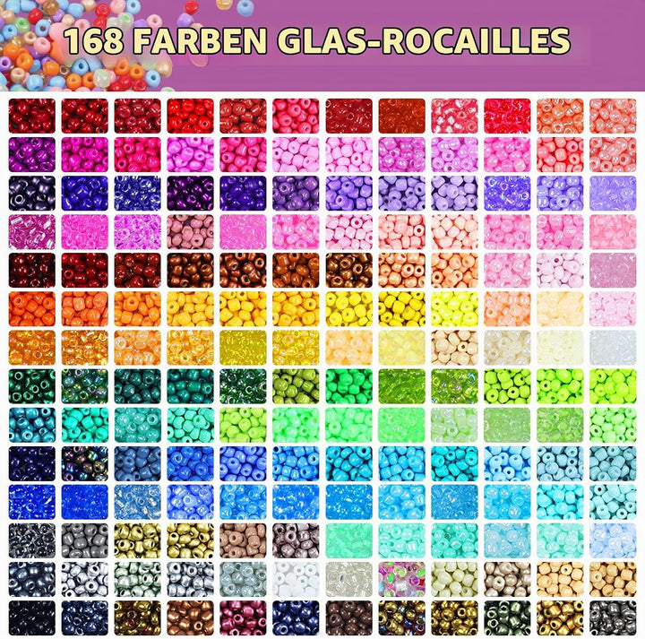 168 Farben 21826 Stück Perlen für Armbänder, Perlen Set 4mm Glasperlen zum Auffädeln, Rocailles Perl