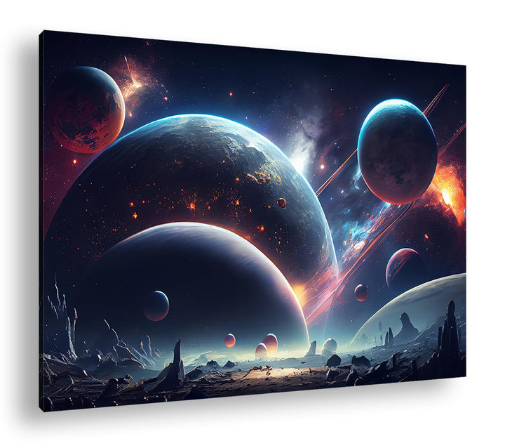 Leinwandbild Ein Baum und Planeten leuchten im klaren Nachthimmel Format: 60x40 cm XXL Kunstdruck Bi