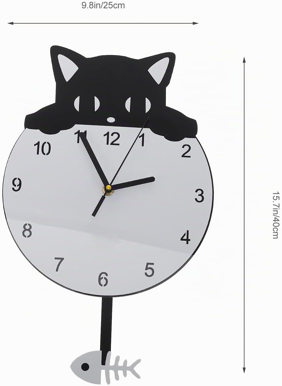 HOMSFOU Wanduhr, rund, Katze, Kätzchen, geräuschlos, dekorative Wanduhr für Kinderzimmer, Schlafzimm