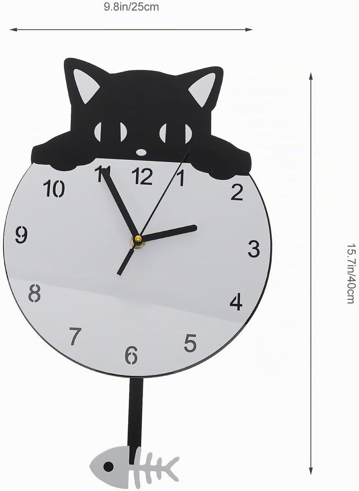 HOMSFOU Wanduhr, rund, Katze, Kätzchen, geräuschlos, dekorative Wanduhr für Kinderzimmer, Schlafzimm