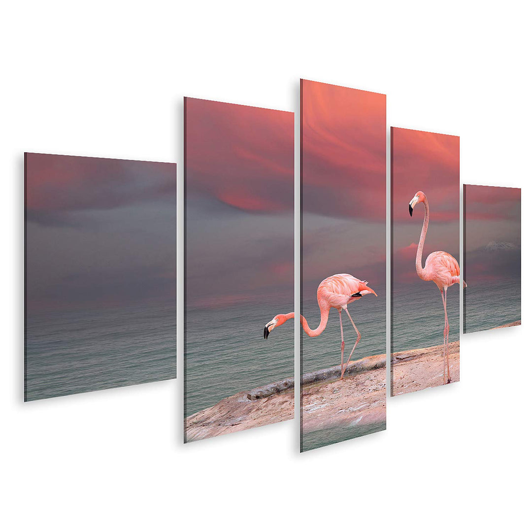 islandburner Bild auf Leinwand Rosa Flamingo Florida Am Strand Bilder Wandbilder Poster Leinwand 170