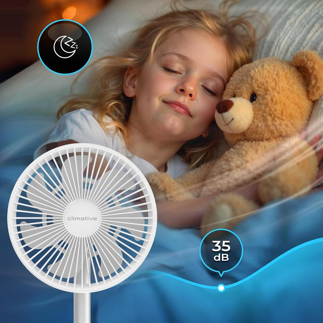 Ventilator Leise Tischventilator Akku Ø 20cm, 2in1 Höhenverstellbar 33-75cm LiftGo, 4000mAh, 15h, US