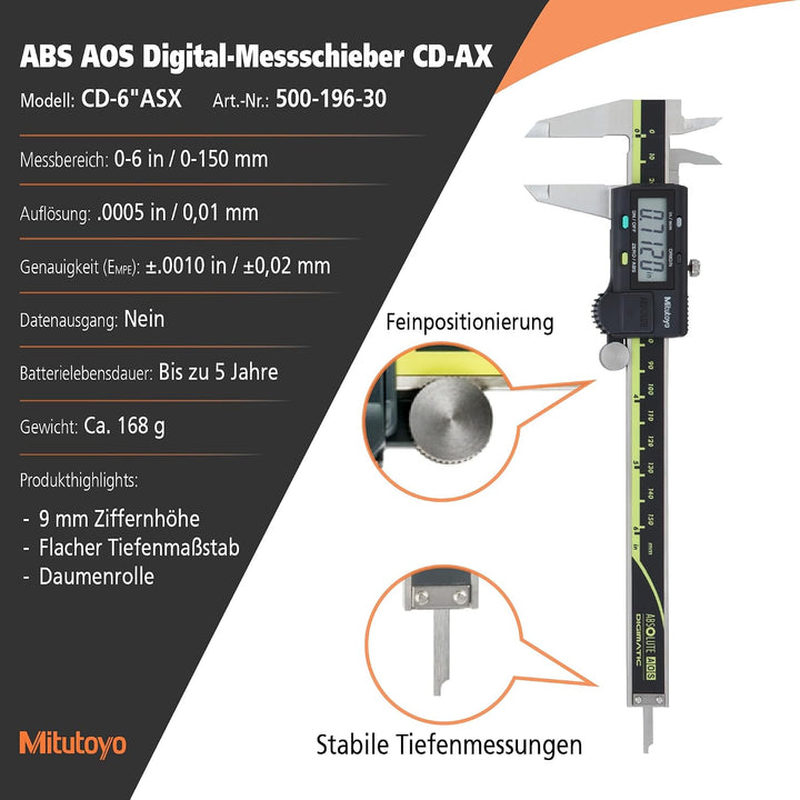 Mitutoyo 500–196–30 Absolute AOS Digimatic Digitaler Elektronischer Messschieber 150 mm