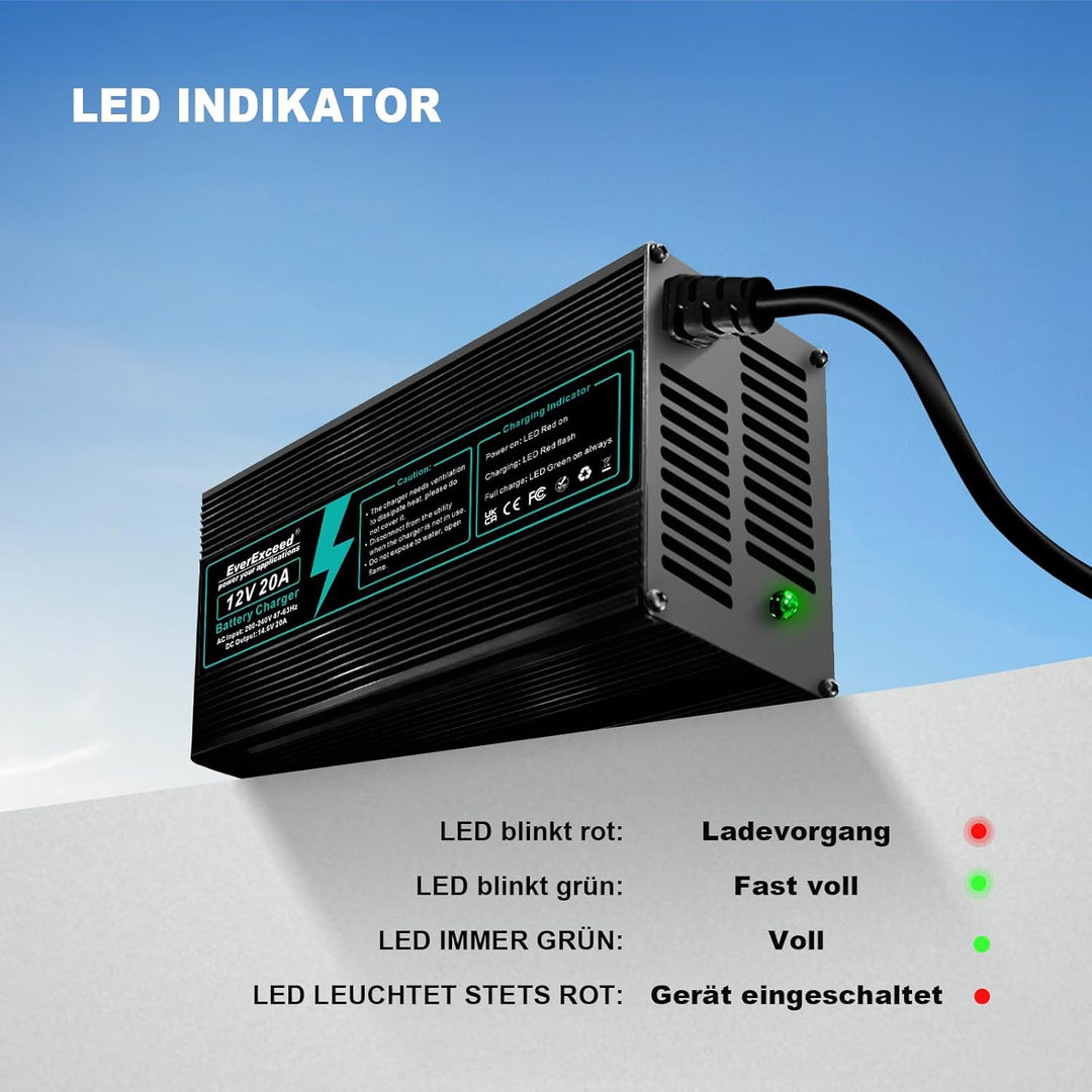 EverExceed Lithium Ladegerät 12V 20A 14,6V Ladegerät Lifepo4 AC-DC, Batterieladegerät Lifepo4 20A fü