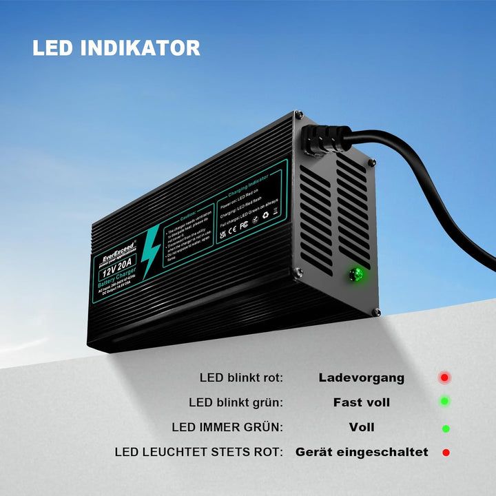 EverExceed Lithium Ladegerät 12V 20A 14,6V Ladegerät Lifepo4 AC-DC, Batterieladegerät Lifepo4 20A fü