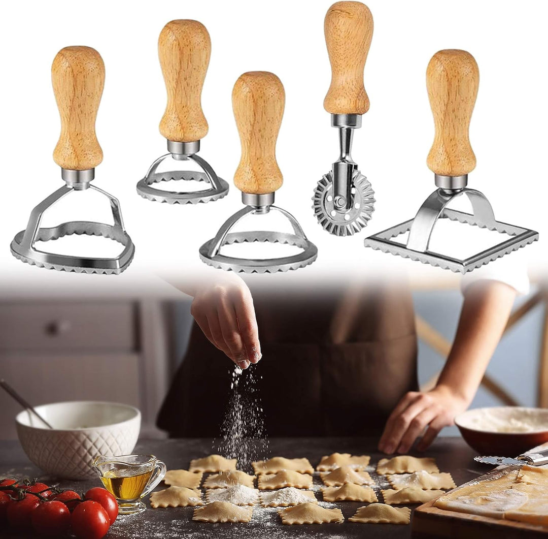 Ravioli Ausstecher Former Set, Teigtaschenrad Former + Geriffelter Kante Dumpling Maker Pasta Nudel