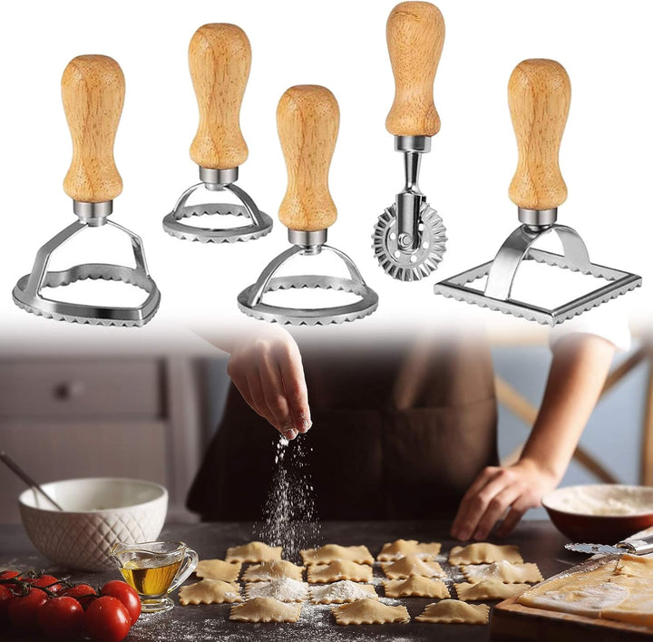 Ravioli Ausstecher Former Set, Teigtaschenrad Former + Geriffelter Kante Dumpling Maker Pasta Nudel