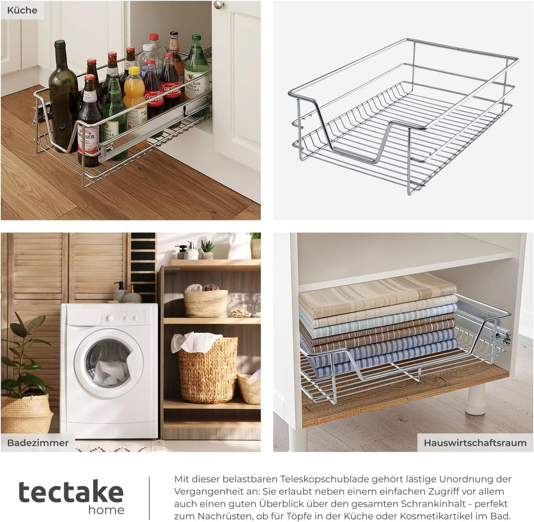 tectake® Teleskopschublade, ausziehbare Schublade, Teleskopregal nachrüsten, Schublade Unterschrank