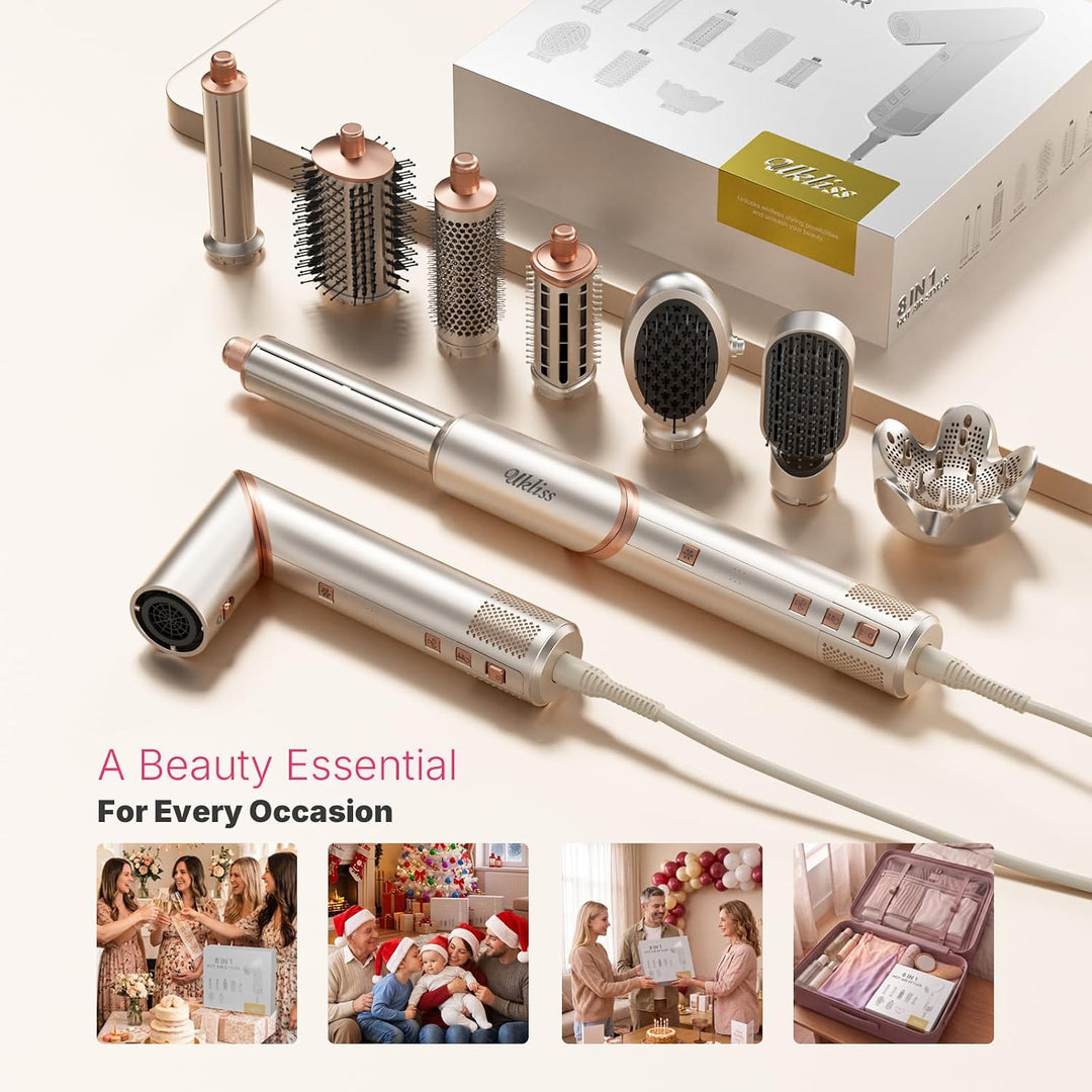 UKLISS Pro Airstyler Hairstyler 8 in 1 Set, High Speed Ionen Haartrockner, Föhnbürste mit Auto-Airfl