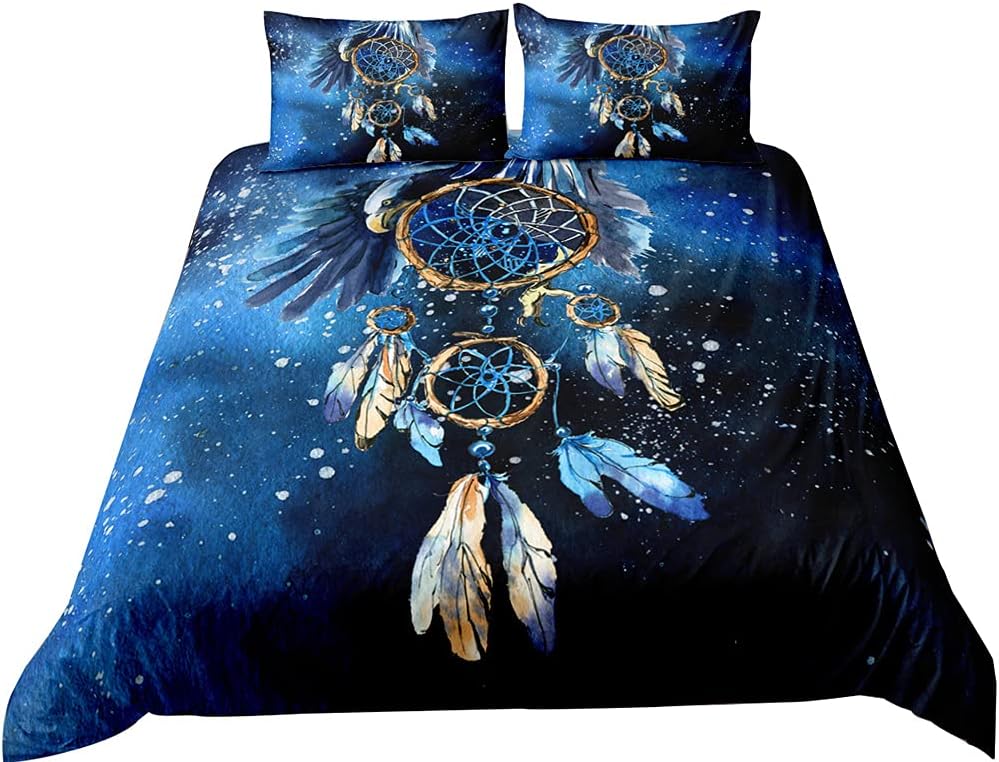 Michorinee Bettwäsche Traumfänger 135x200 Blau Federn Muster Bohemian Style Dreamcatcher Bettwäsche