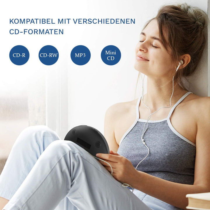 KLIM Discman - Tragbarer CD Player mit eingebautem Akku, inklusive KLIM Fusion Kopfhörer. Kompakter