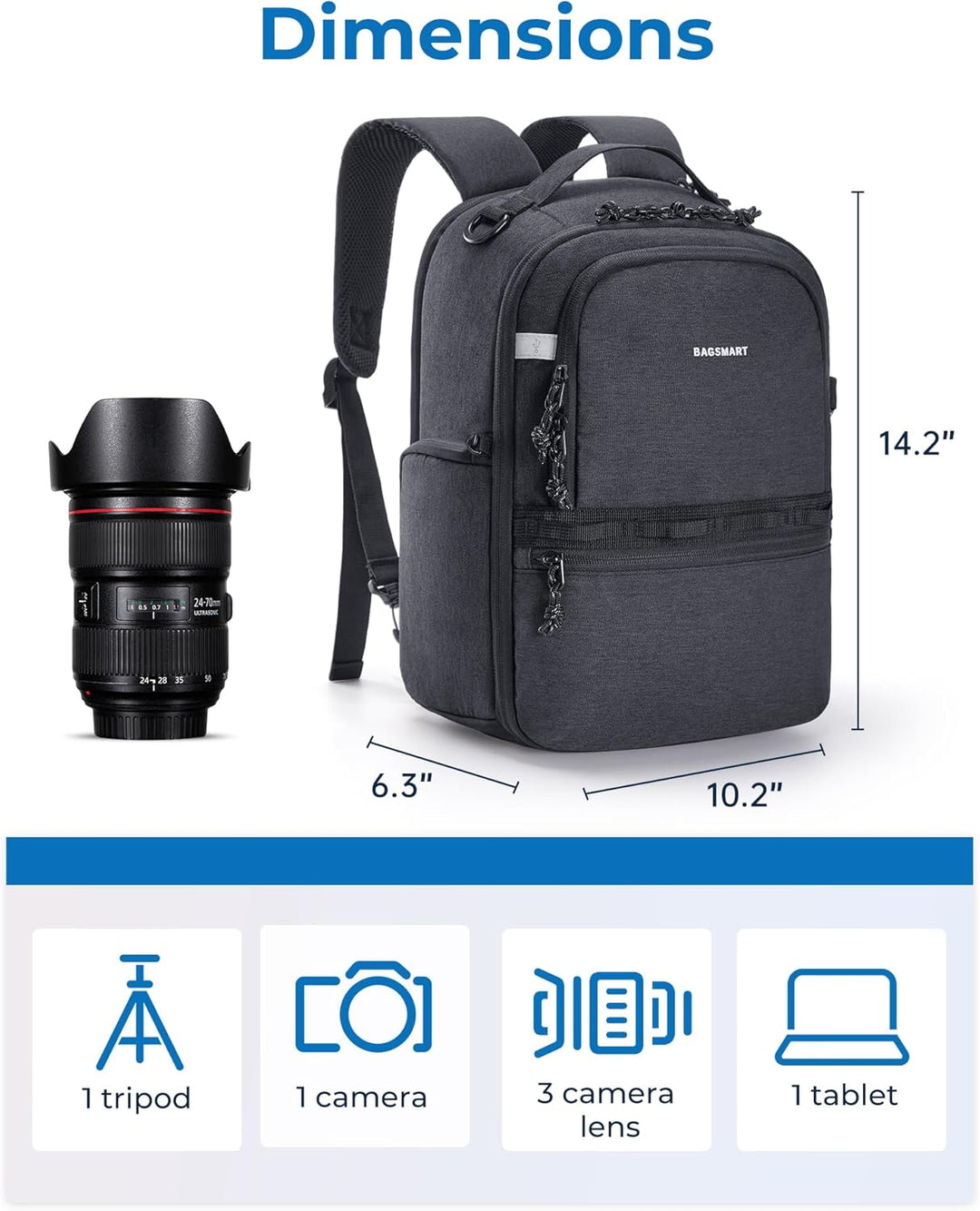 bagsmart Kamerarucksack,DSLR SLR Klein Kameratasche für Fotografen Kompatibel,Schultergurt 2-in-1 Re