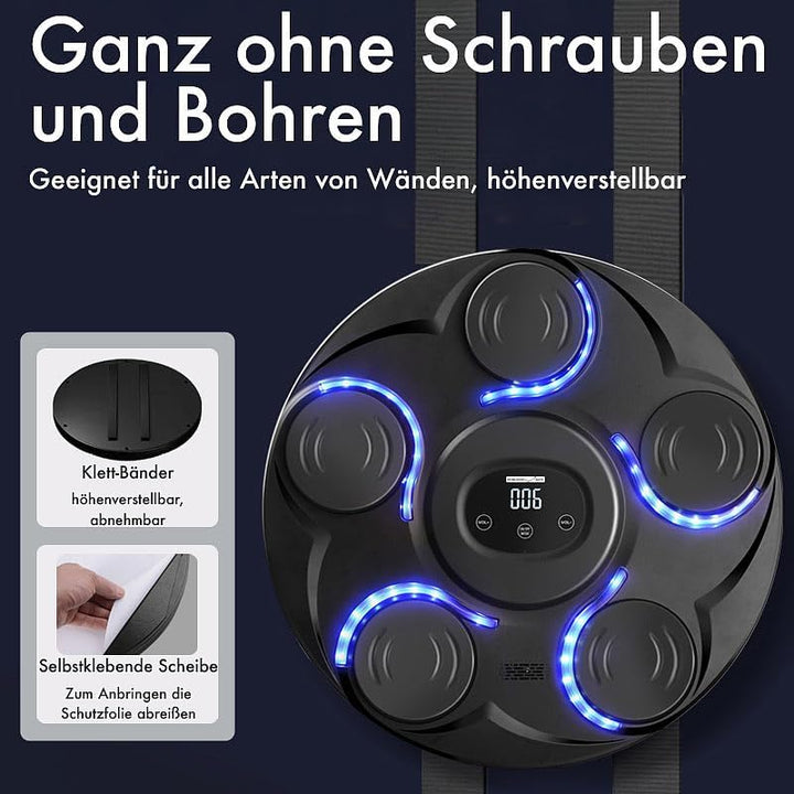 PEARL Sports Boxmaschine Erwachsene: Musik-Boxmaschine, 7 Schlagtakte, Zählmodus, LEDs, Display, BT,