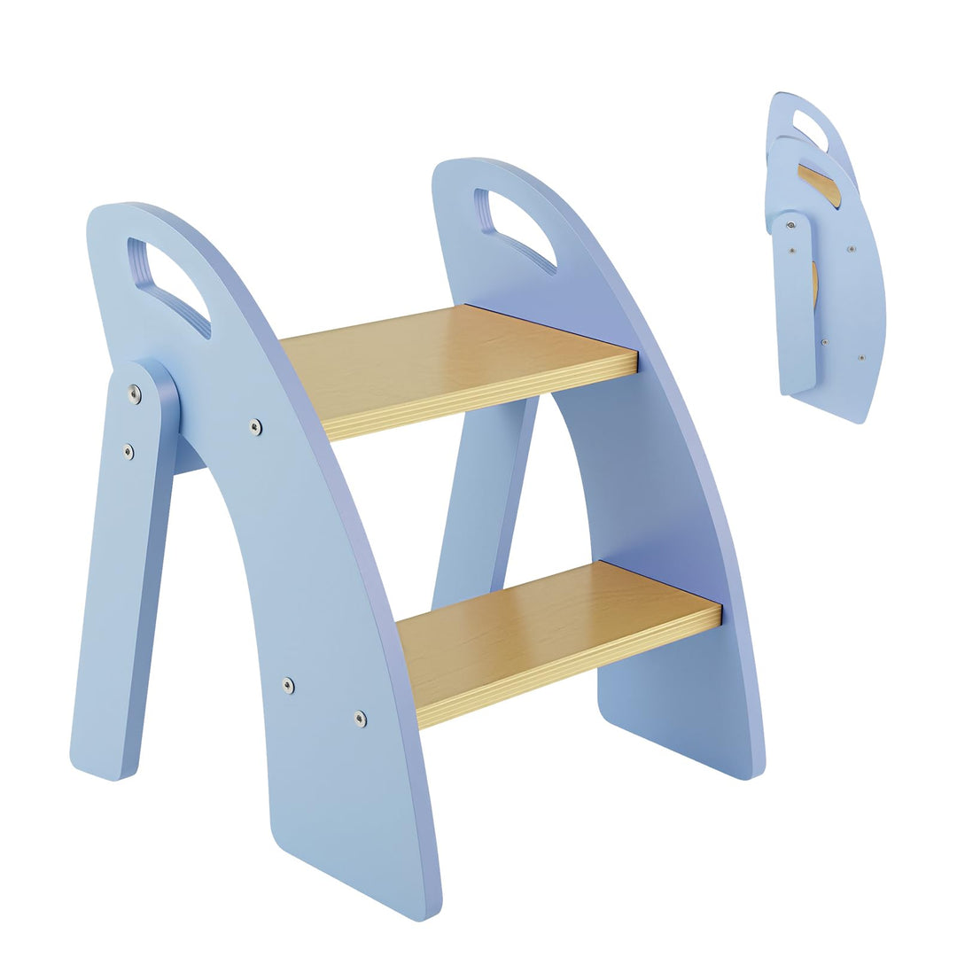 Tritthocker Kinder 2 Stufen, Trittleiter Klappbar Holz mit Griff, Tragfähigkeit bis zu 135KG, Tritts