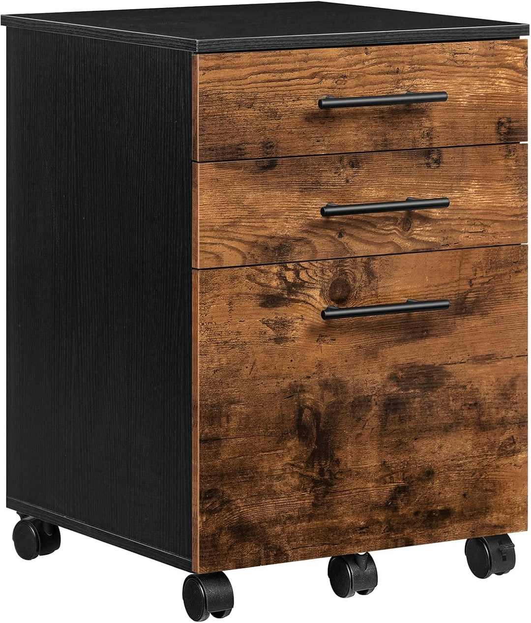 Rollcontainer mit 3 Schubladen, Aktenschrank auf Rollen für Büro & Home Office (Rustik Braun), Rusti