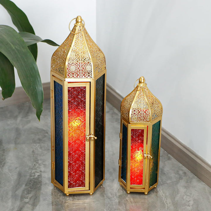 TRIROCKS 2er-Set Dekorative Ramadan-Kerzenlaterne aus Metall Orientalischer Kerzenhalter Arabische H