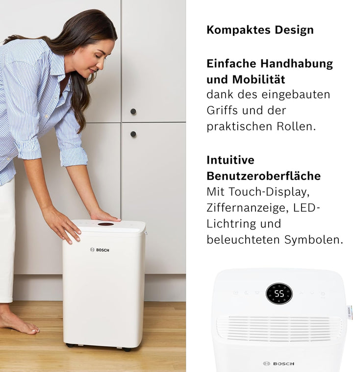 Bosch Dry 1000 Luftentfeuchter - Einfach. Effizient. Leise. - Für Räume bis zu 17 m² - Ideal für Dei