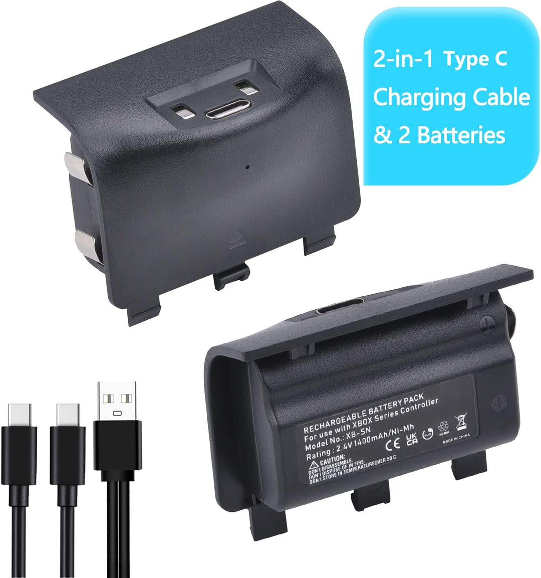 Uwayor Xbox Akku 1400mAh 2 Pack Xbox Controller Akku Wiederaufladbarer für Xbox Series X&S mit USB-C