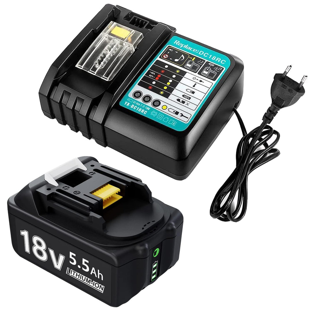 Ladegerät mit 18v 5500mAh Akku für makita BL1830B BL1840 BL1850 BL1850B BL1860 BL1860B BL1815 LXT-40