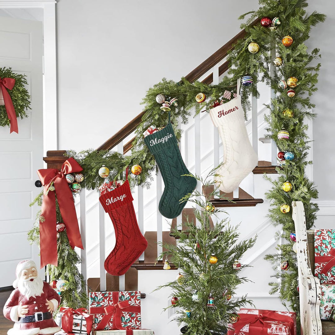 SearchI 4er Gestrickte Weihnachtsstrümpfe Personalisiert 18” Grosser Individuelle Bestickte Name Nik