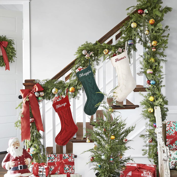 SearchI 4er Gestrickte Weihnachtsstrümpfe Personalisiert 18” Grosser Individuelle Bestickte Name Nik