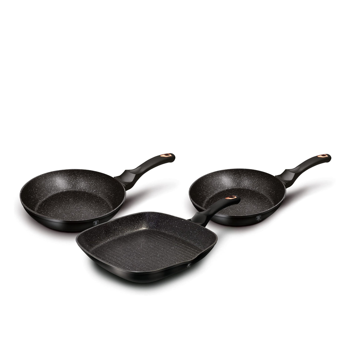 Berlinger Haus Black Rose Set of 2 Frying Pans and Grill Induction 20-24-28 cm, Forged Aluminium, Ec