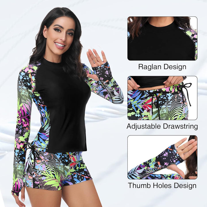 UNIQUEBELLA Rash Guard Damen, UV-Schutz UPF 50+ Langarm Surf Shirt mit Schönen Mustern Bademode Bade