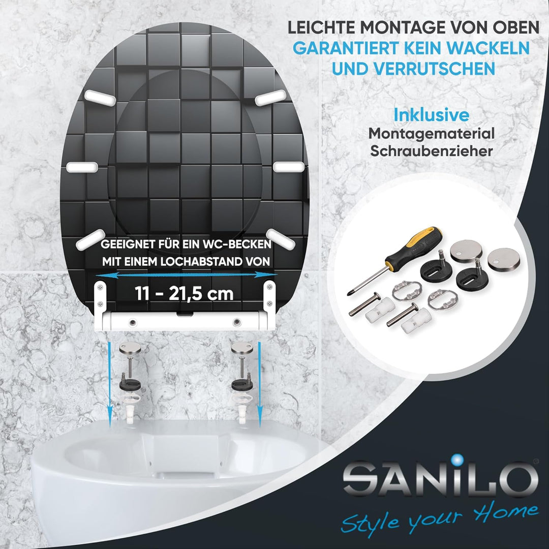 Sanilo WC Sitz mit Absenkautomatik & Schnellverschluss, Toilettendeckel per Knopfdruck abnehmbar, ei