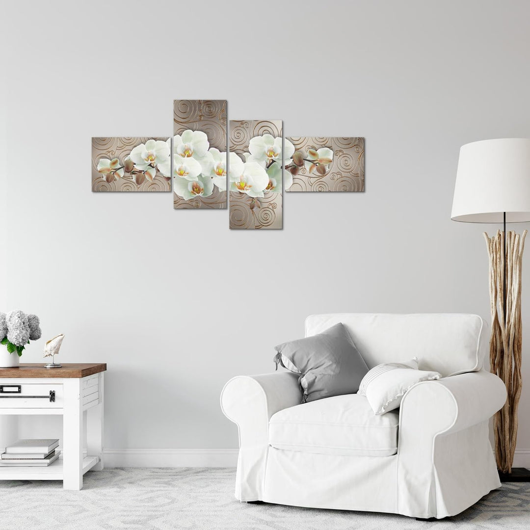 Runa Art Bild Modern Blumen Orchidee - Made in Germany - Wandbilder Abstrakt Beige Braun 4 Teilig 20