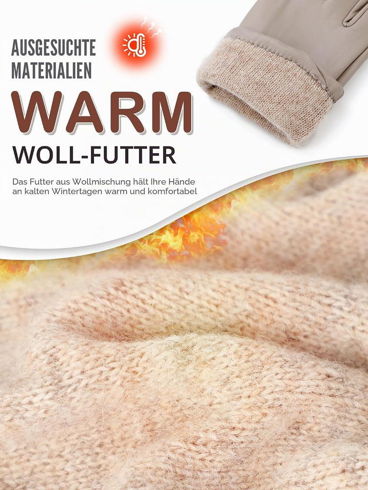 GSG SINCE 1998 Lederhandschuhe Damen aus chromfreiem Lammfell, Gefüttert mit Wolle/Kunstfell, Thermo