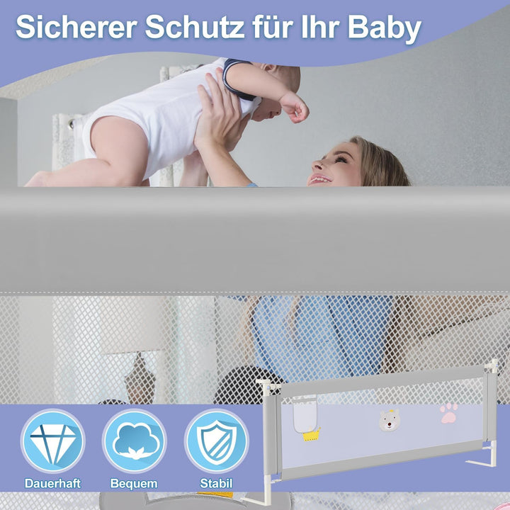 Fogmiea Bettgitter Rausfallschutz 2X 180cm+1X 150cm, Kinderbettgitter Höhenverstellbar 64-96cm, Bett