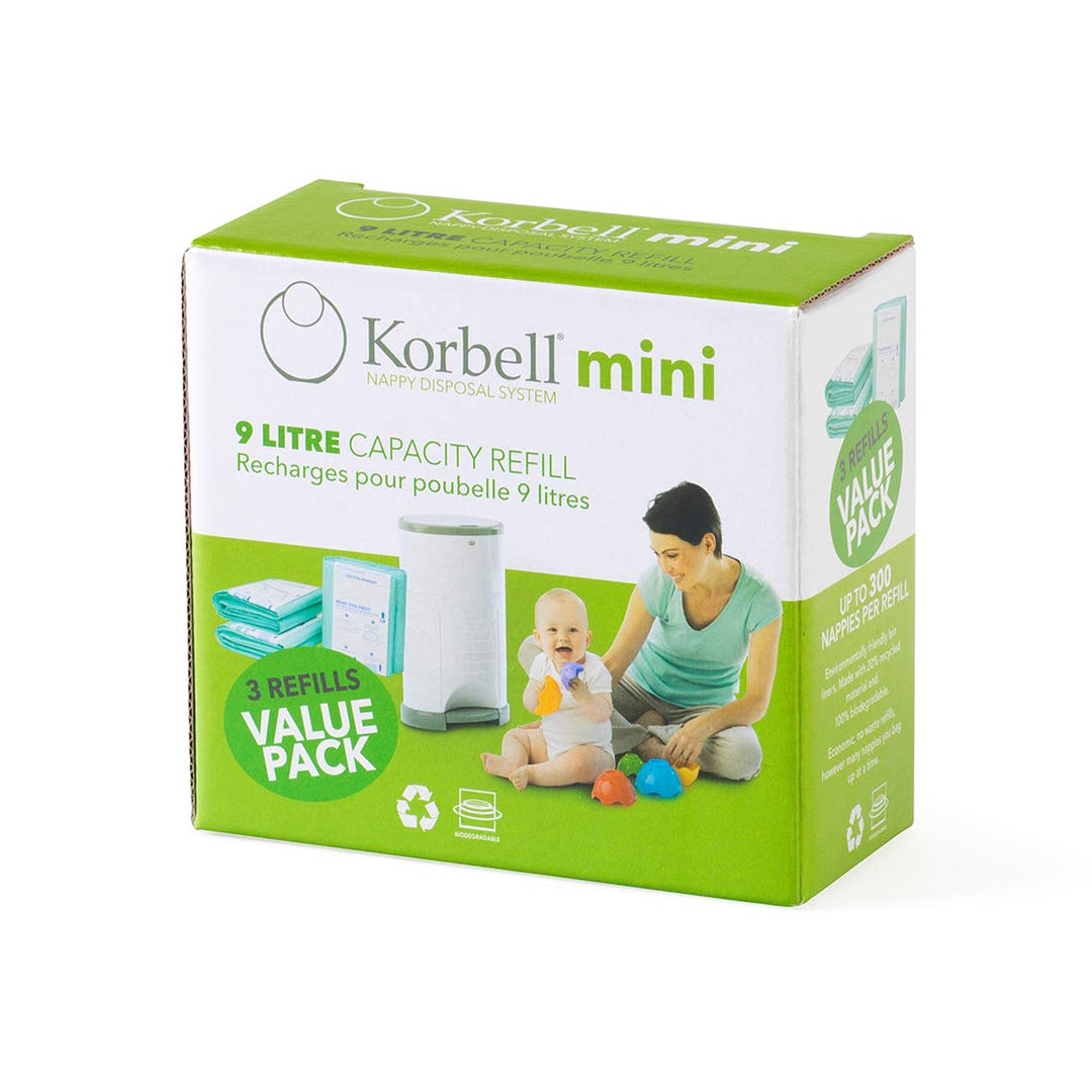 Korbell - Nachfüllpackungen für Windelbehälter - MINI - 9 L - x3 - Biologisch abbaubar - Geruchskont
