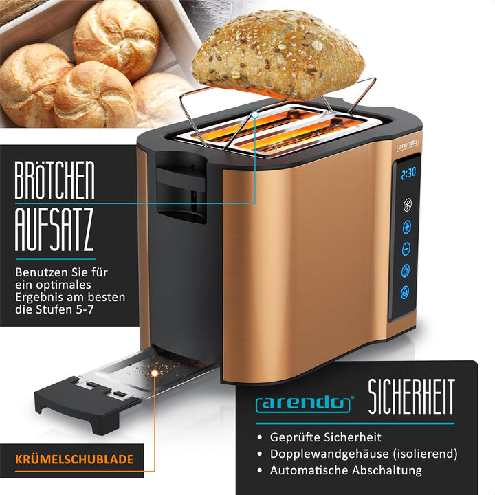 Arendo - Touch Toaster 2 Scheiben Edelstahl - Touchpanel - digital Display Restzeitanzeige - 800 W –