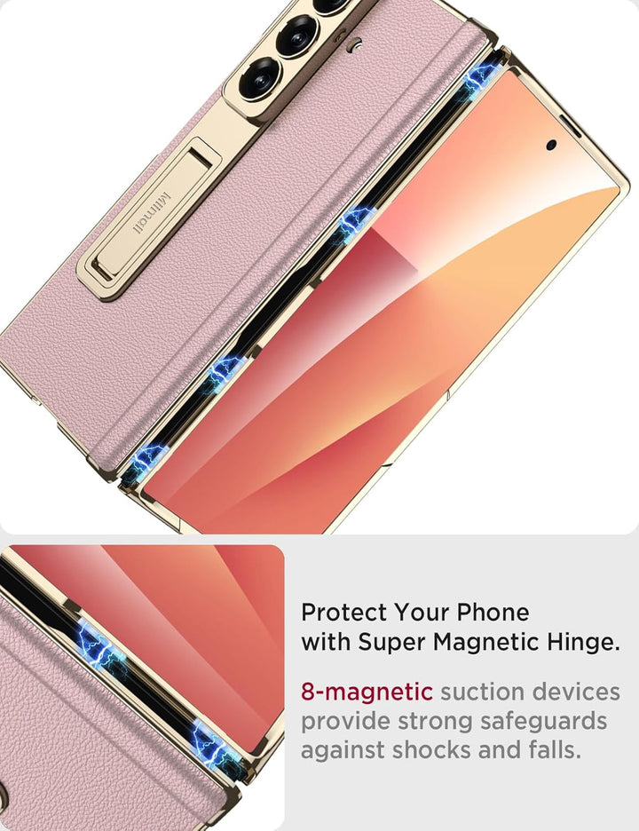 Miimall Lederhülle Kompatibel mit Samsung Galaxy Z Fold 7 Hülle mit Displayschutz+Scharnierschutz, S