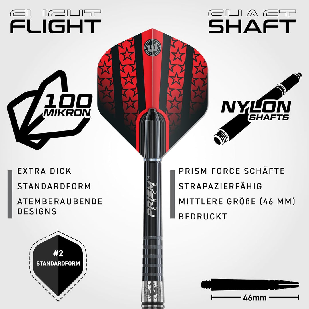 WINMAU Joe Cullen 18 Gram Tungsten Softip Darts Set with Prism Flights and Shafts (Stems)