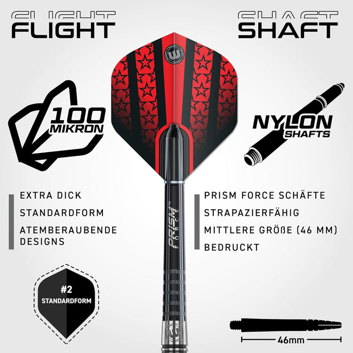 WINMAU Joe Cullen 18 Gram Tungsten Softip Darts Set with Prism Flights and Shafts (Stems)