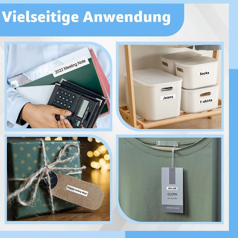 Wonfoucs kompatible Plastic White 12mm x 4m Schriftband als Ersatz für Dymo Letratag Etikettenband 1
