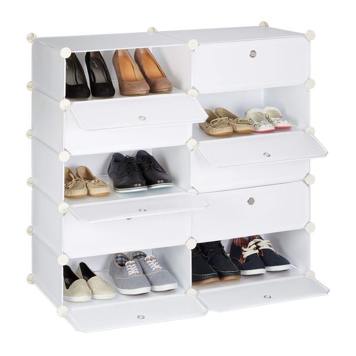 Relaxdays Schuhschrank mit 10 Fächern, Schuhregal gross, Steckregal Kunststoff, DIY, HxBxT ca. 90 x