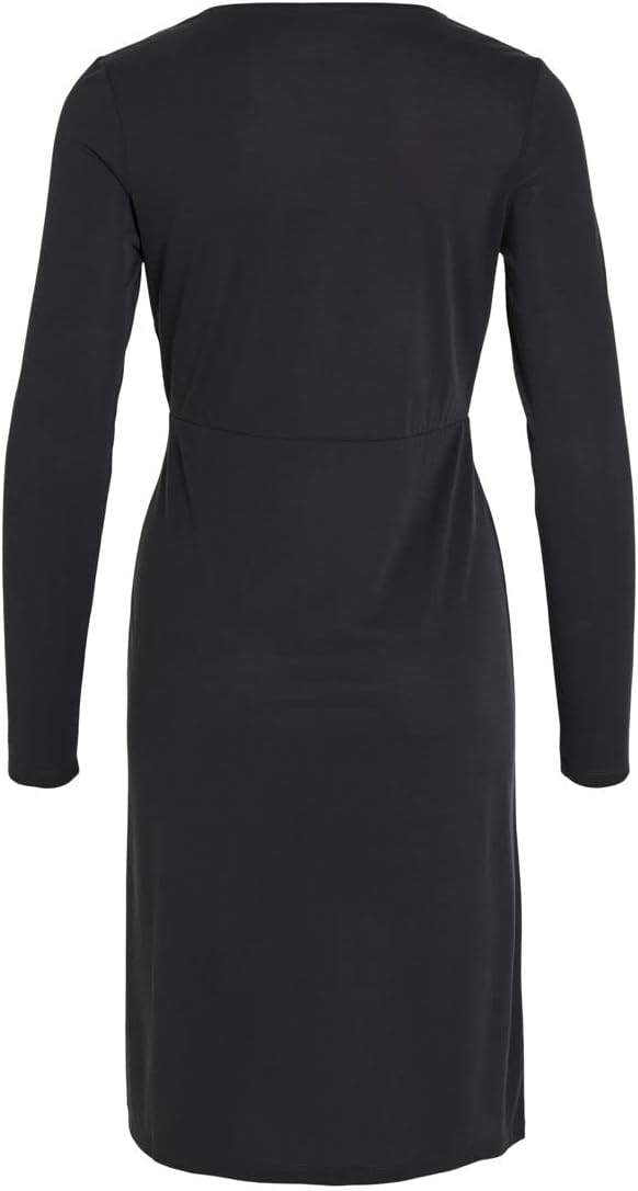 Vila Damen Vimodala L/S Wrap Midi Su-Noos Dress XS Schwarz, XS Schwarz