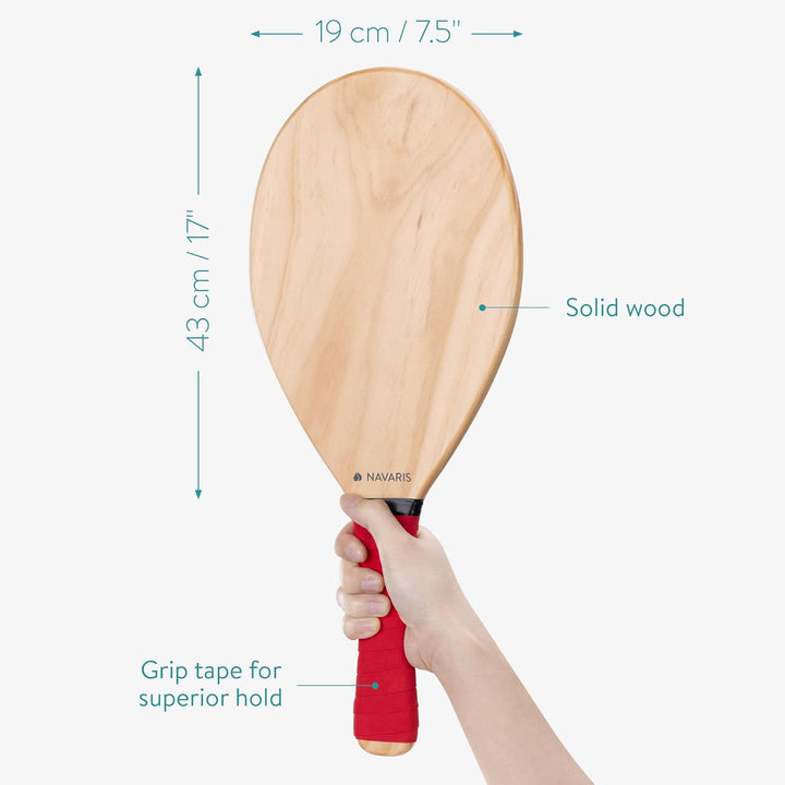 Navaris Beach Tennis Set inkl. Bälle - Beachtennis Spiel Zwei hochwertige Matkot Schläger aus Holz -