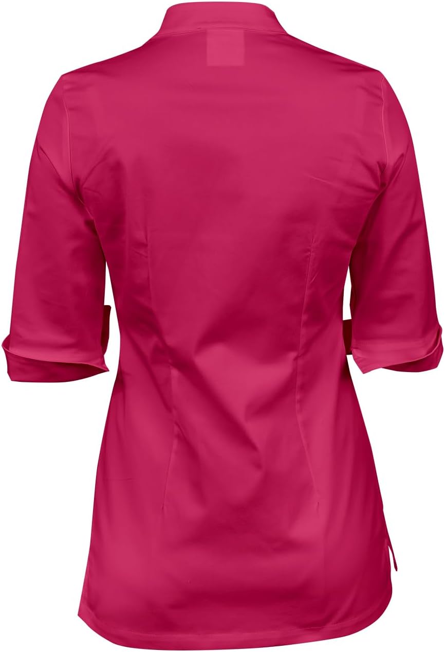 strongAnt Kochjacke Damen kurzarm Stretch mit Druckknöpfen oder Reissverschluss Kochuniform XS Pink