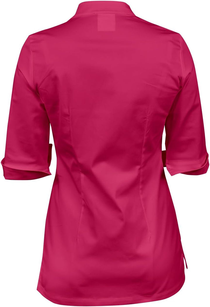 strongAnt Kochjacke Damen kurzarm Stretch mit Druckknöpfen oder Reissverschluss Kochuniform XS Pink