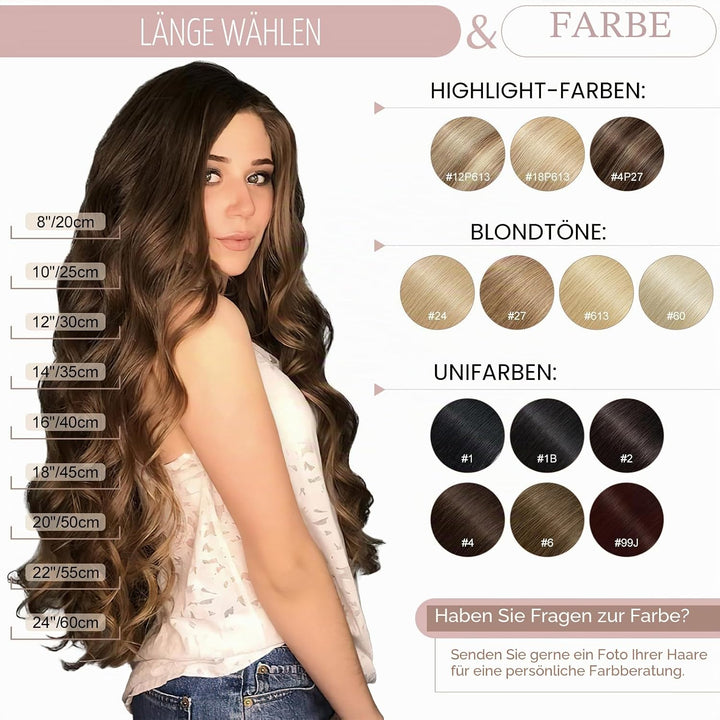 SEGO Haarteil Clip in Extensions Echthaar DICKER 1 Tresse 5 Clips Dicker Dichter Haarverlängerung 10
