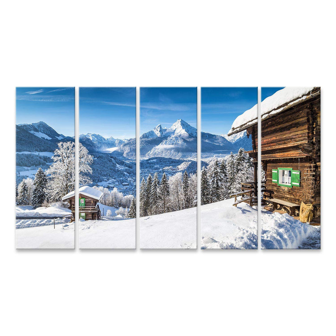 islandburner Bild auf Leinwand Wintermärchenland Berglandschaft In Den Alpen Mit Traditionellen Berg