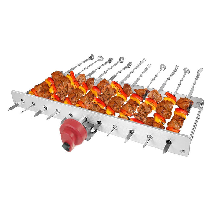 BEM Rambo Grillaufsatz mit Motor inkl. 12 Spiesse + Powerbank, Drehspiesse aus Edelstahl, Schaschlik