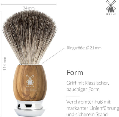 MÜHLE Vivo Rasierset kompatibel mit Gillette-Klingen, Dachshaar-Rasierpinsel, Halterung mit Schale -