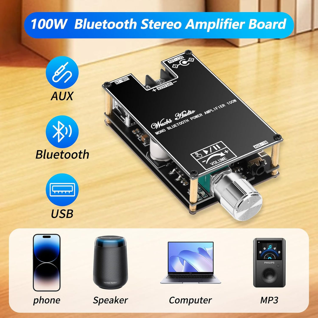 ZK-1001B 2 x 100 W Bluetooth Verstärker Modul, Monokanal Verstärkerplatine mit TWS-Kopplungsfunktion