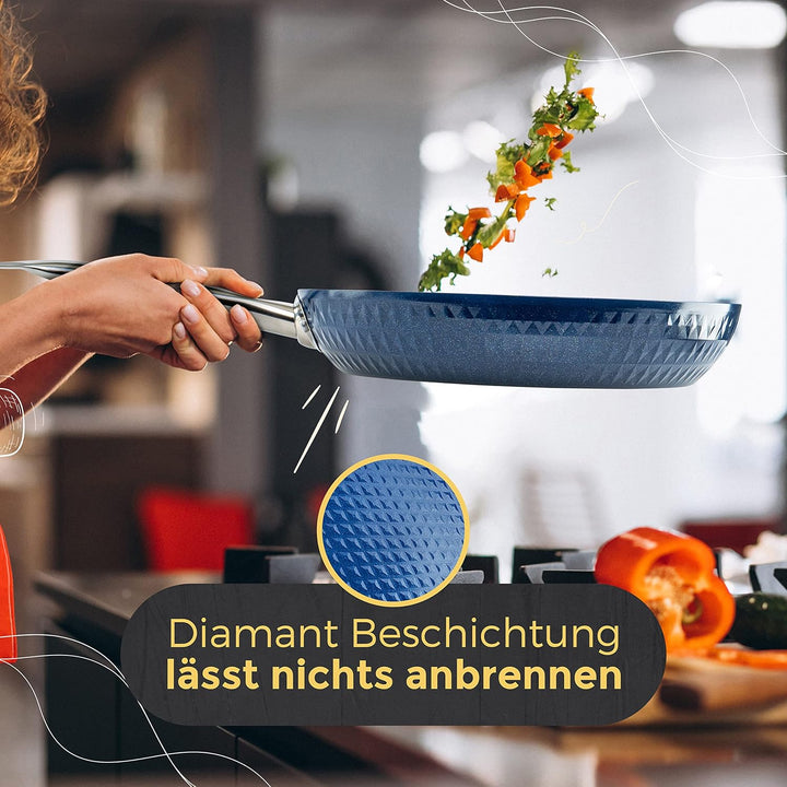 3er Pfannenset mit Diamant Beschichtung - Kratz- und Spülmaschinenfeste Pfannen - Bratpfannen Set mi